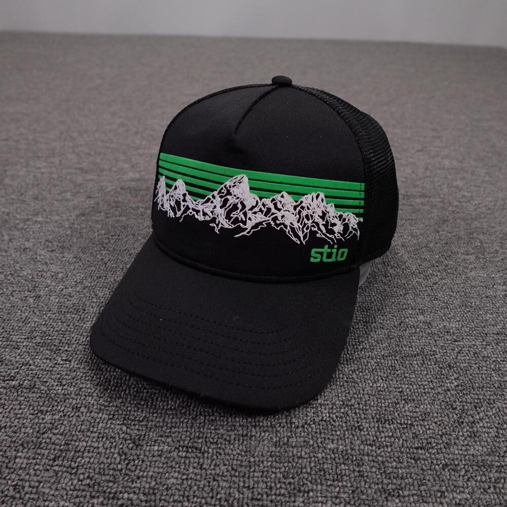 Stio Hat Cap Snap Back Mens One Size Black Mesh Trucker Mountain Graphic Outdoor